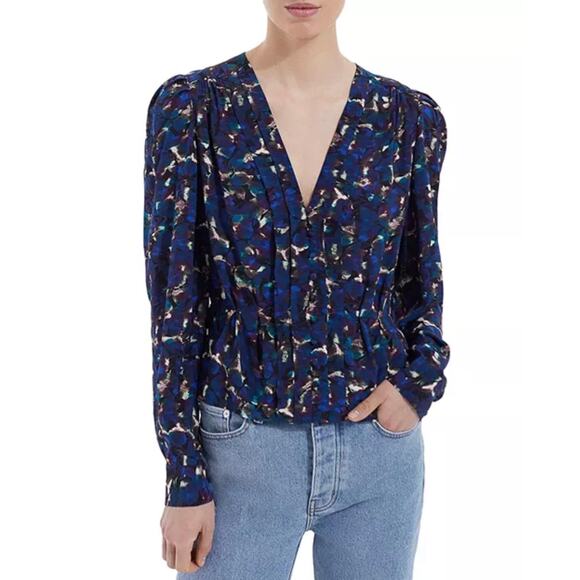NEW The Kooples Crepe Pleated Top in Neon Flowers - Picture 1 of 13